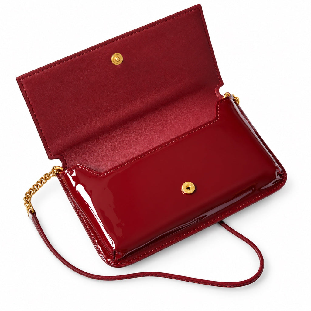 YSL Saint Laurent Kate Chain Bag in Burgundy Patent Leather