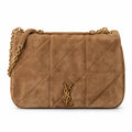 YSL Jamie Quilted Suede Flap Shoulder Bag Camel