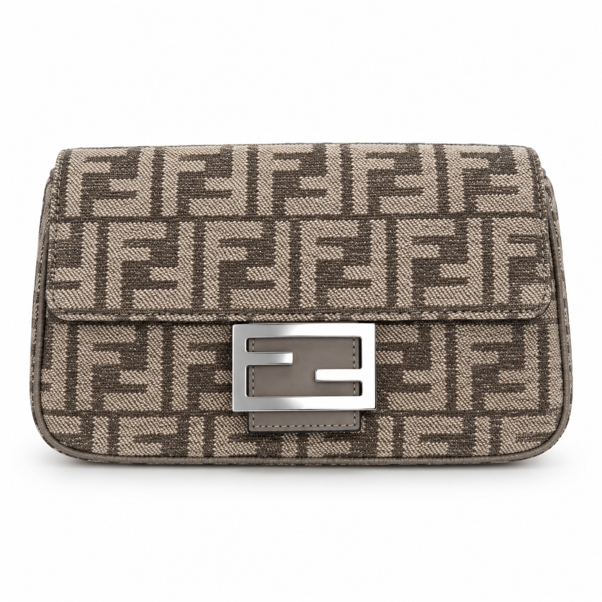 Fendi FF Shoulder Bag – Jacquard Canvas & Leather Trim, Flap Closure, 24cm