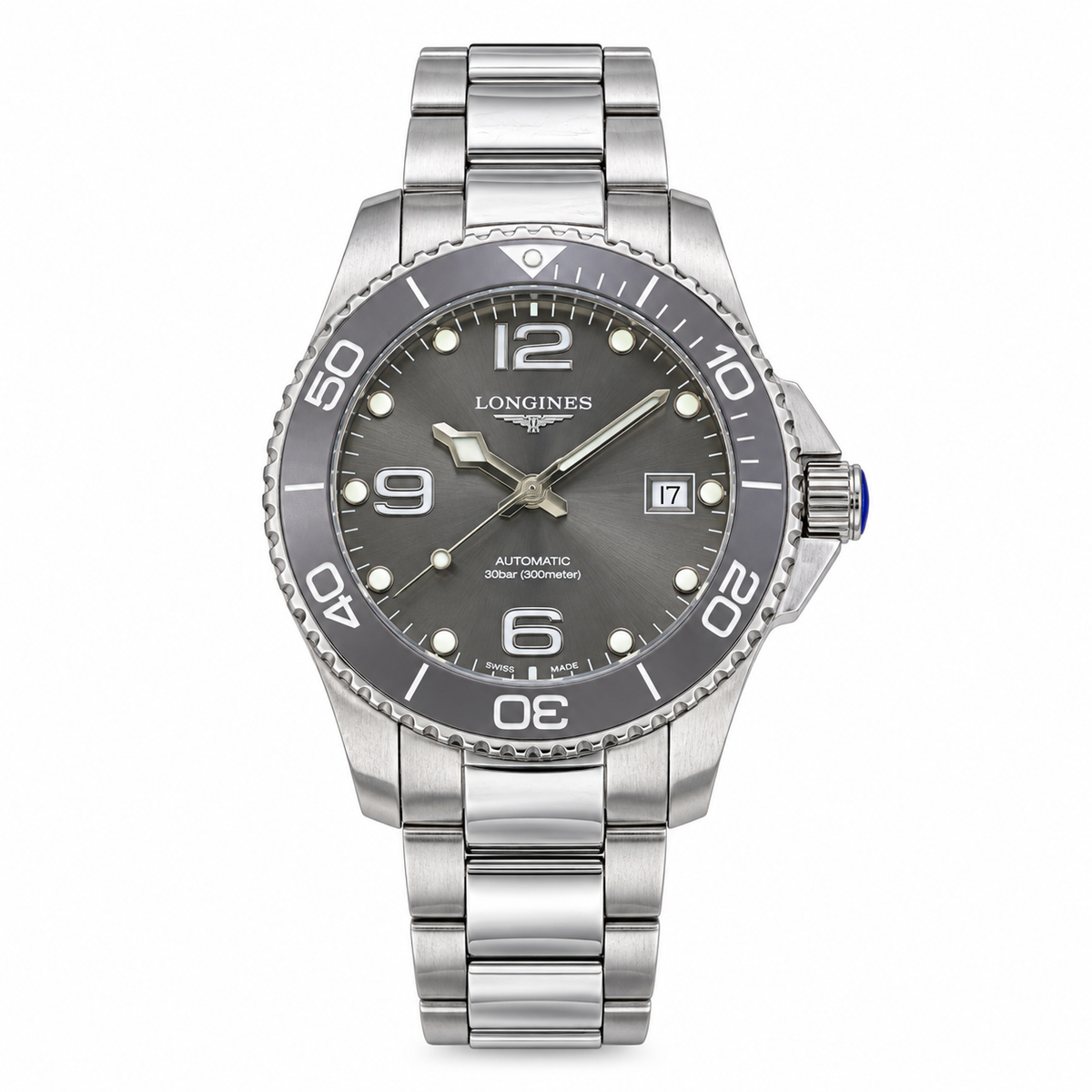 Longines HydroConquest Grey Dial Ceramic Bezel Steel Dive Watch