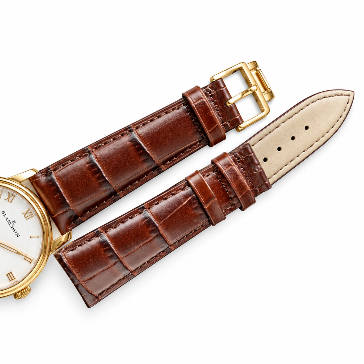Blancpain Villeret Large Date Yellow Gold Brown Alligator Dress Watch