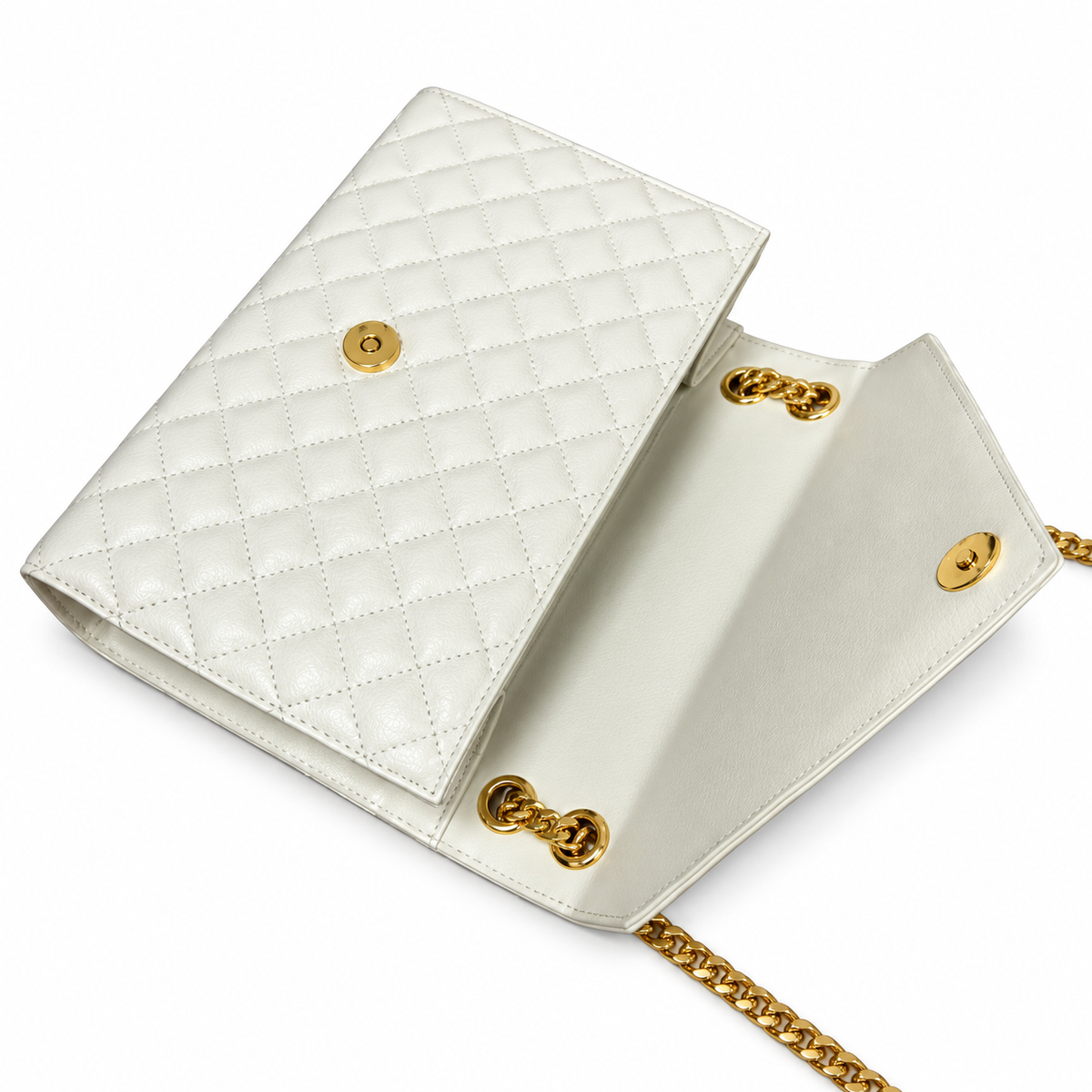 YSL College Quilted Caviar Leather Shoulder Bag White
