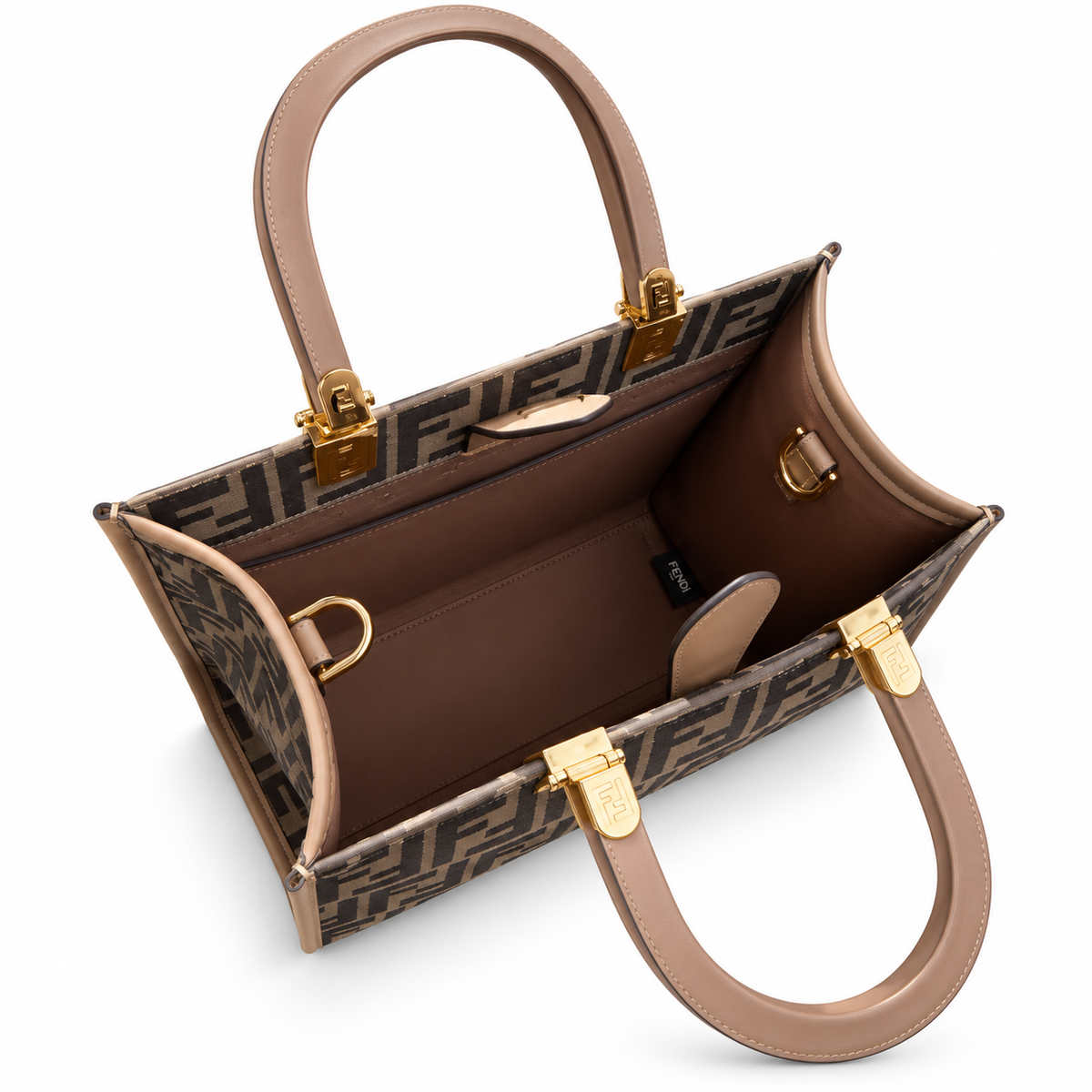 Fendi Sunshine Small Tote – FF Jacquard & Blush Calfskin Top Handle Bag