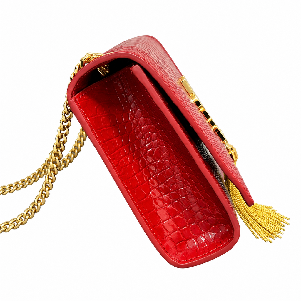 YSL Kate Tassel Chain Bag – Red Croc-Embossed Leather