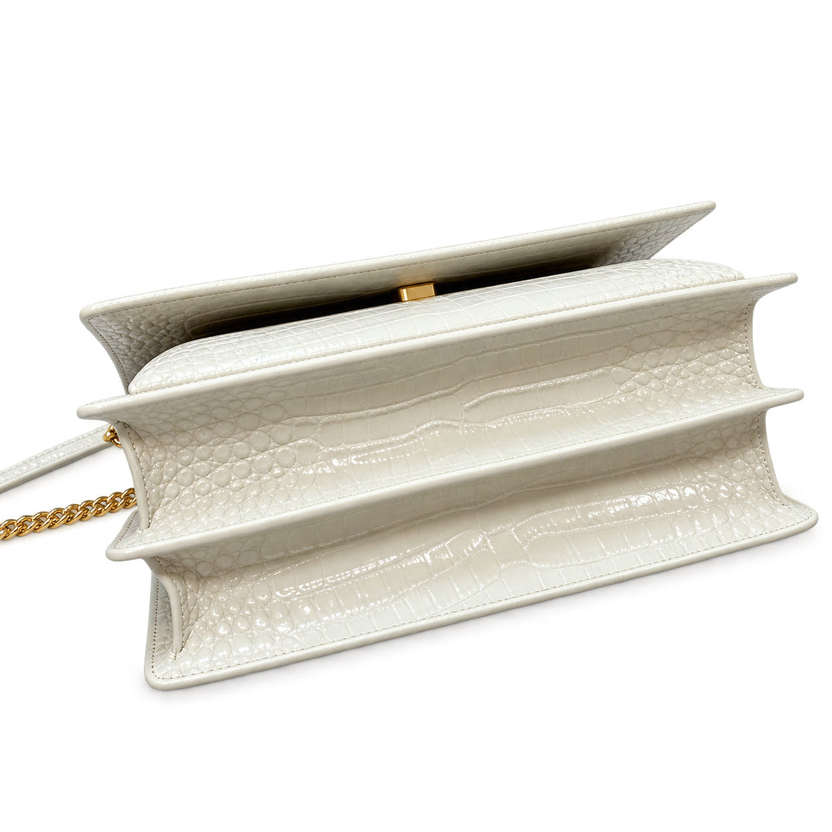 YSL Sunset Medium Bag Cream Croc