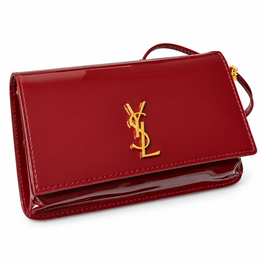 YSL Saint Laurent Kate Chain Bag in Burgundy Patent Leather