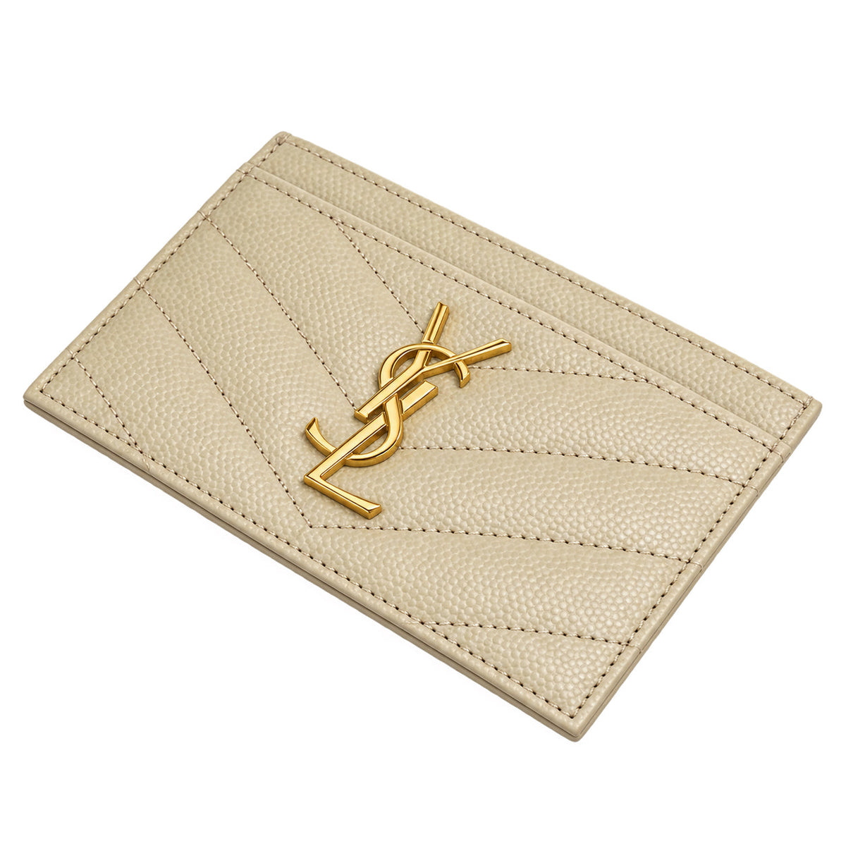YSL Cassandre Card Holder – Cream Chevron