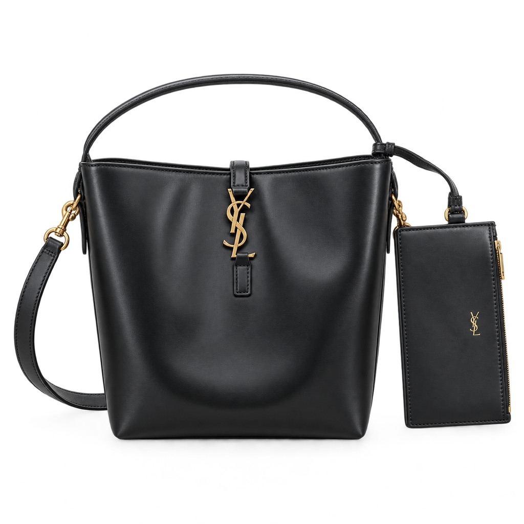 YSL Saint Laurent Suzanne Bucket Bag in Black Smooth Leather