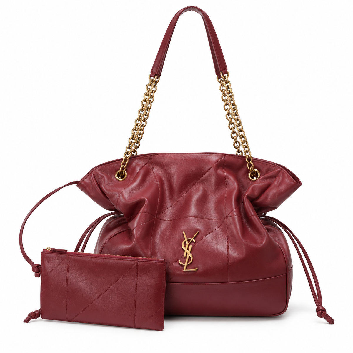 YSL Saint Laurent Bougeoir Drawstring Tote in Burgundy Quilted Leather