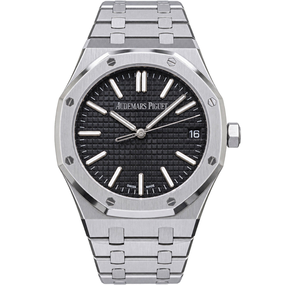 Audemars Piguet Royal Oak Selfwinding Black Grande Tapisserie Dial Smooth Bezel Stainless Steel Bracelet 41mm