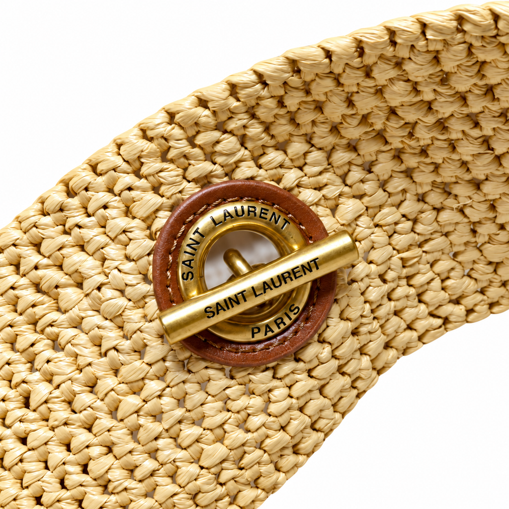 YSL Saint Laurent Bougeoir Tote in Natural Raffia and Tan Leather