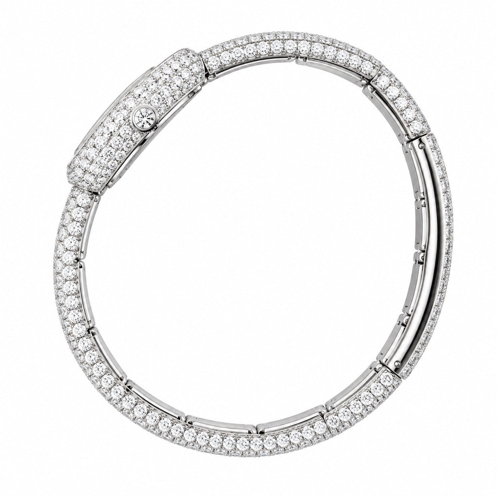 Cartier Baignoire — 18K White Gold, Full Diamond Bezel & Diamond Bangle, White Dial, Women