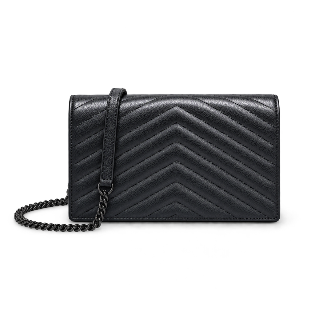 YSL Saint Laurent Envelope Chain Wallet in Black Matelassé Leather