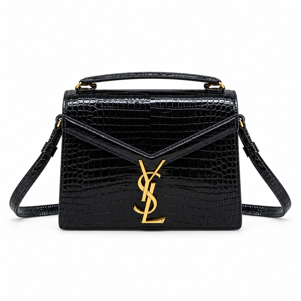 YSL Cassandra Bag – Black Croc Patent Leather