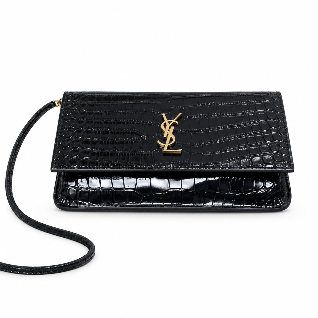 Saint Laurent Kate Medium Chain Bag in Black Croc