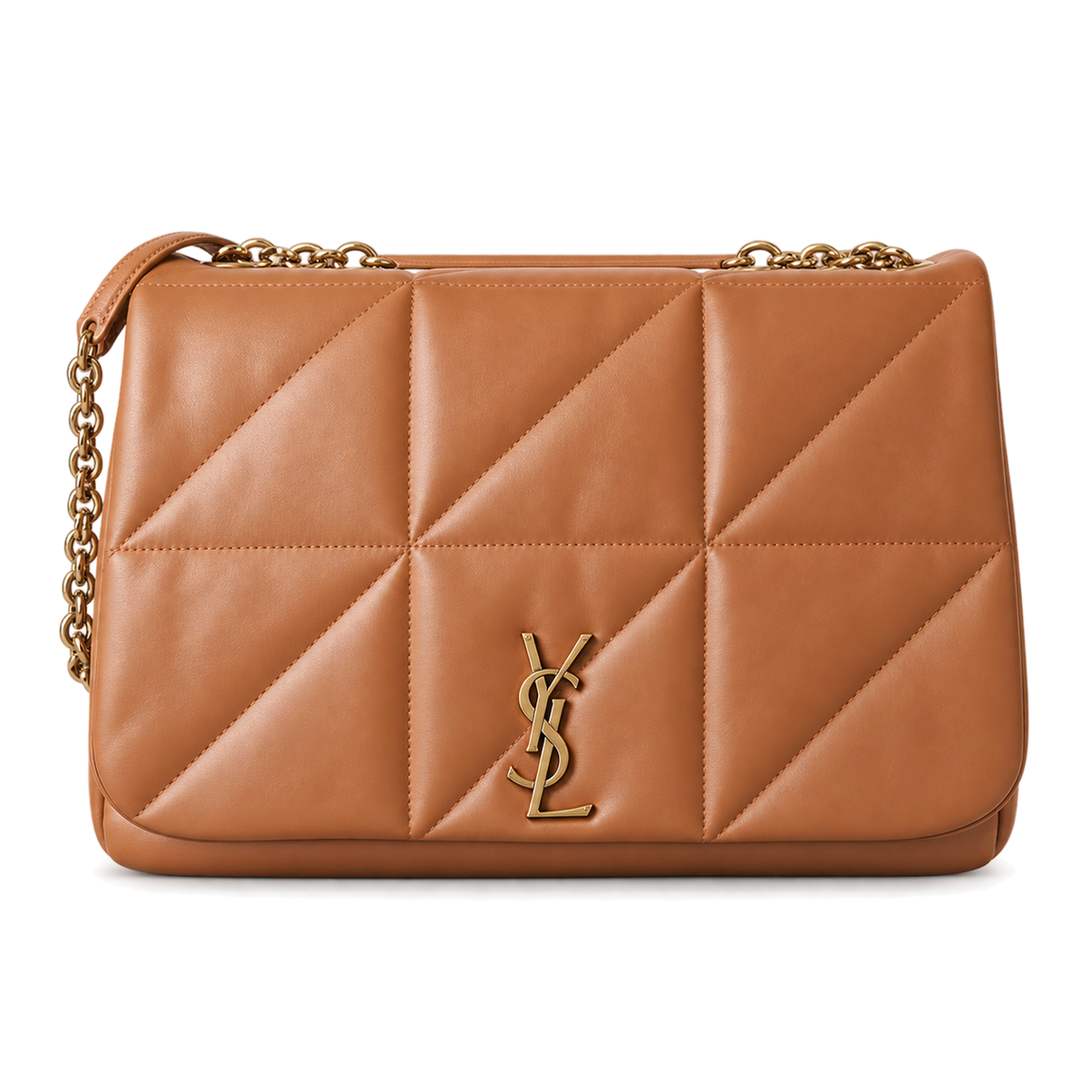 Saint Laurent YSL Jamie quilted chain shoulder bag in caramel calfskin leather with gold hardware