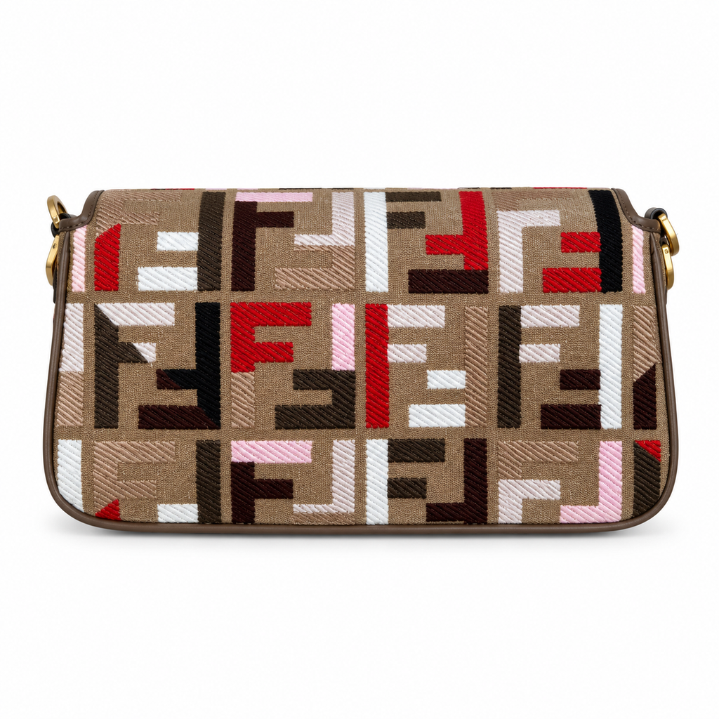 Fendi FF Shoulder Bag – Jacquard Canvas & Leather Trim, Flap Closure, 26cm