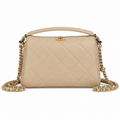 Chanel Beige Quilted Lambskin Top Handle Crossbody | Gold CC & Burgundy Interior — 23cm