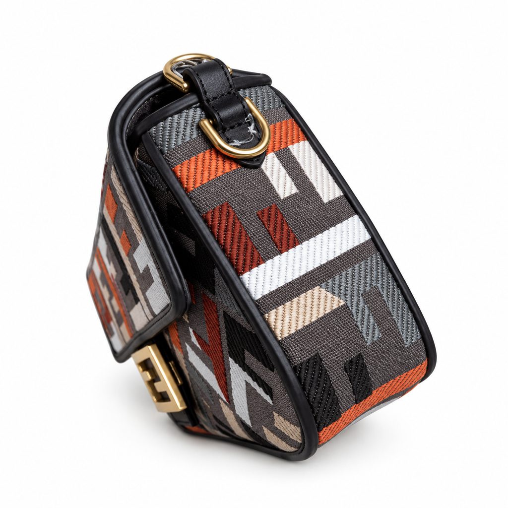 Fendi FF Shoulder Bag – Jacquard Canvas & Leather Trim, Flap Closure, 26cm