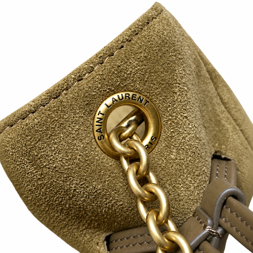 YSL Bouquet Drawstring Bag – Olive Quilted Suede