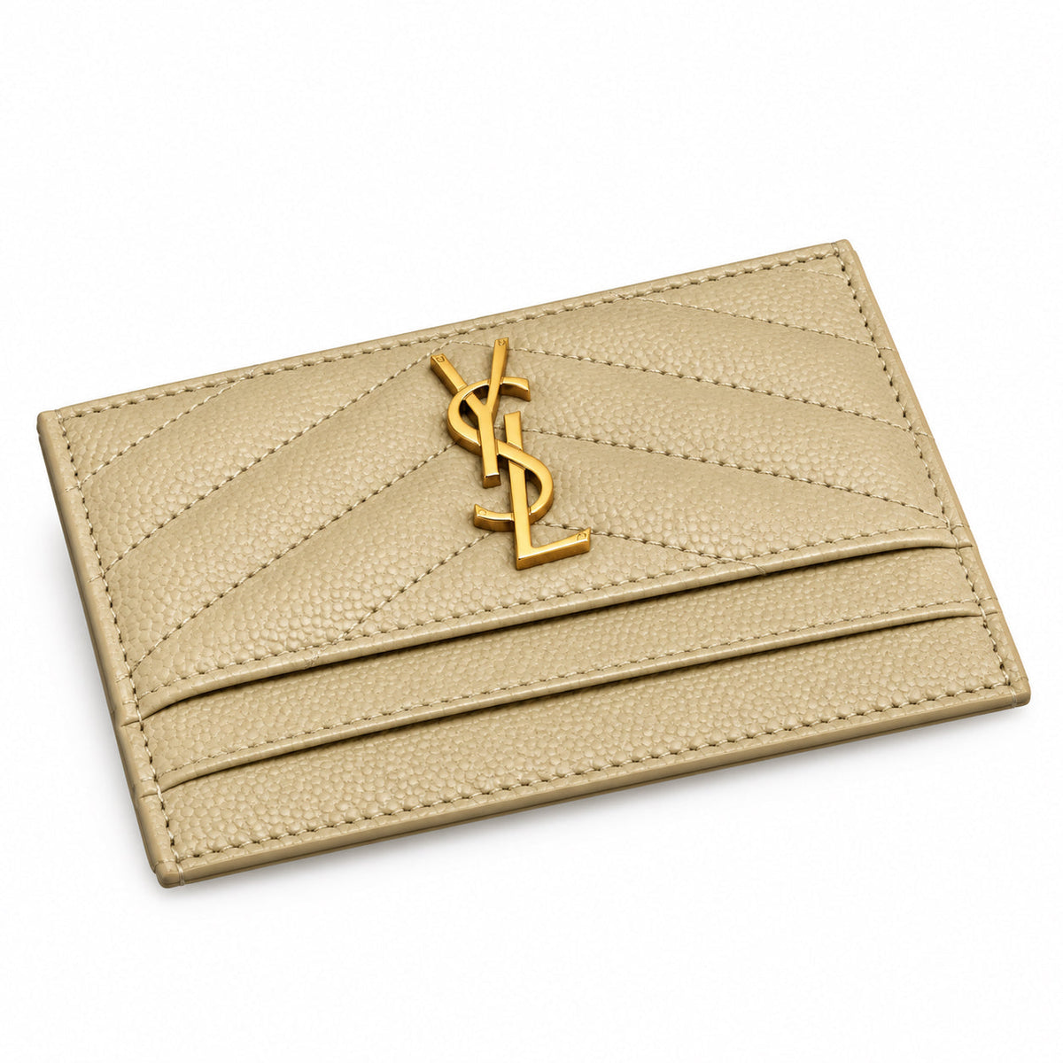 YSL Cassandre Card Holder – Cream Chevron