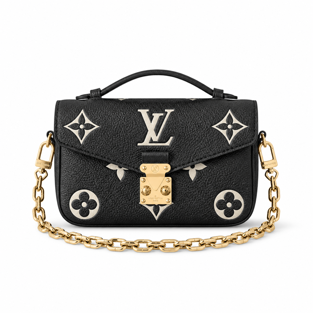 Louis Vuitton Giant Monogram Flap — Black Empreinte, Chunky Gold Chain & Square Turn-Lock