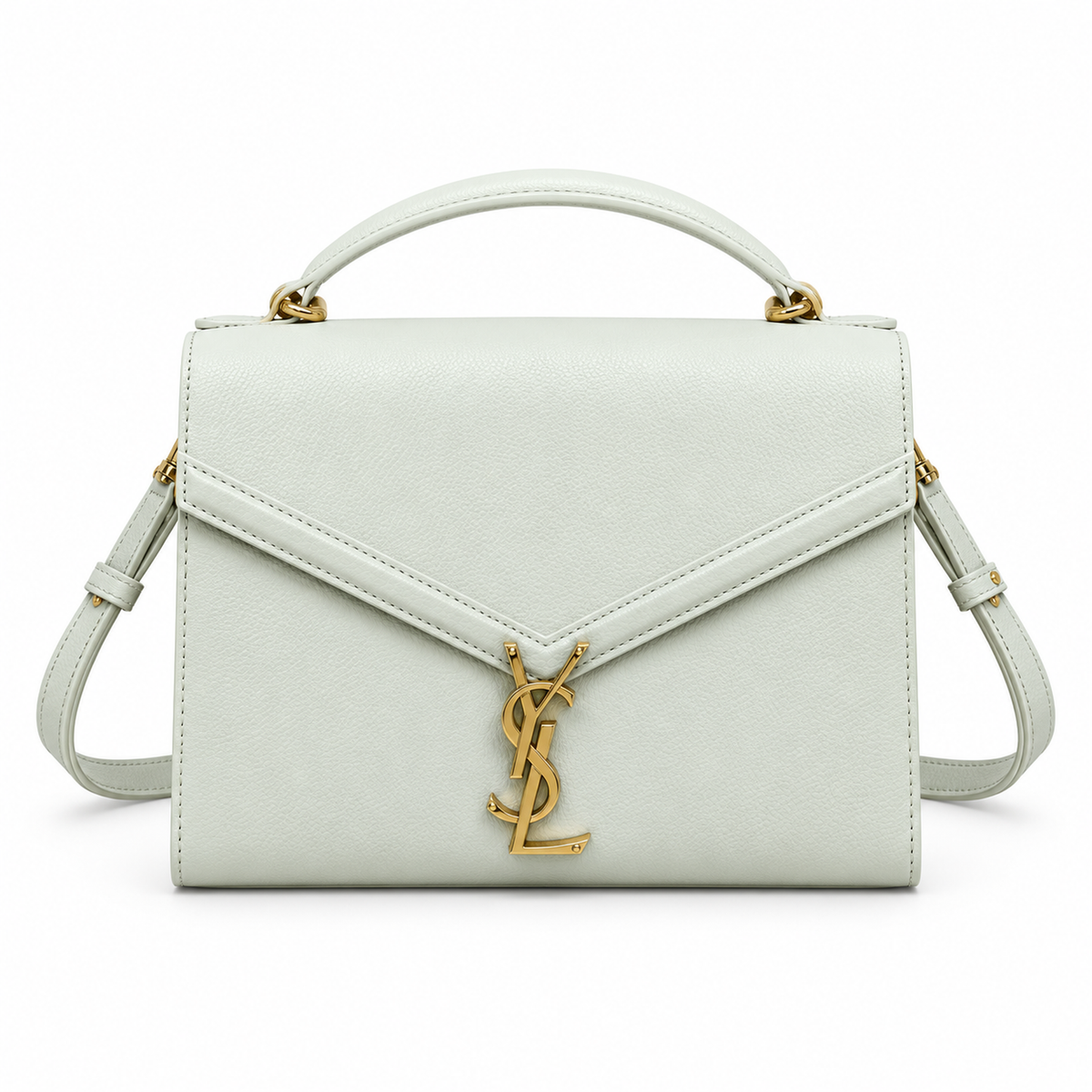 YSL Cassandra Mini Top Handle Bag White Smooth Leather Gold Monogram Saint Laurent