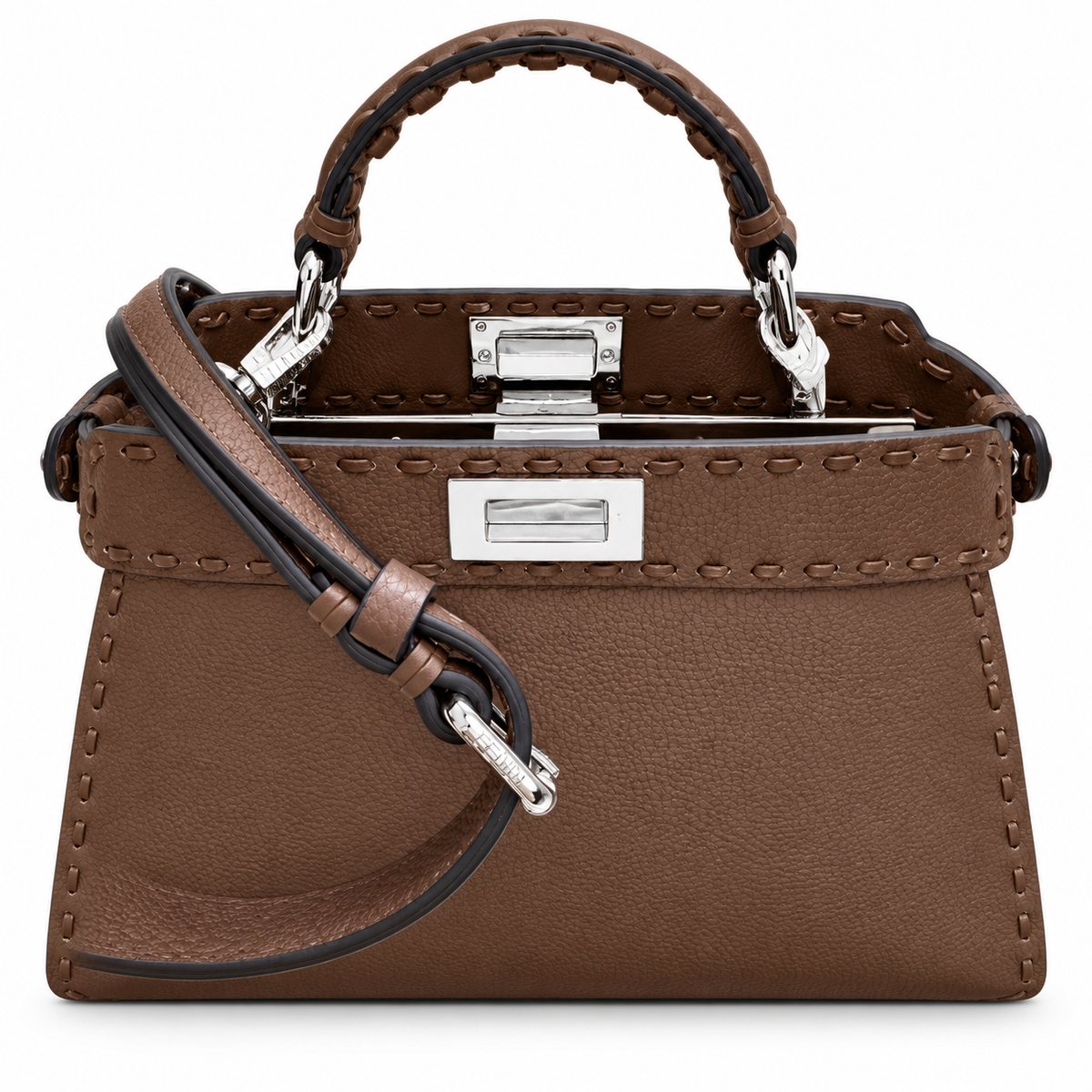 Fendi FF Logo Leather Slim Crossbody Bag 27x9.5x21cm