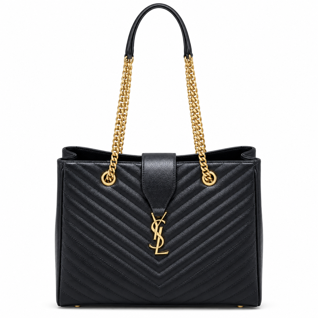 YSL Cassandre Matelassé Tote Bag Black Chevron Quilted Leather Saint Laurent