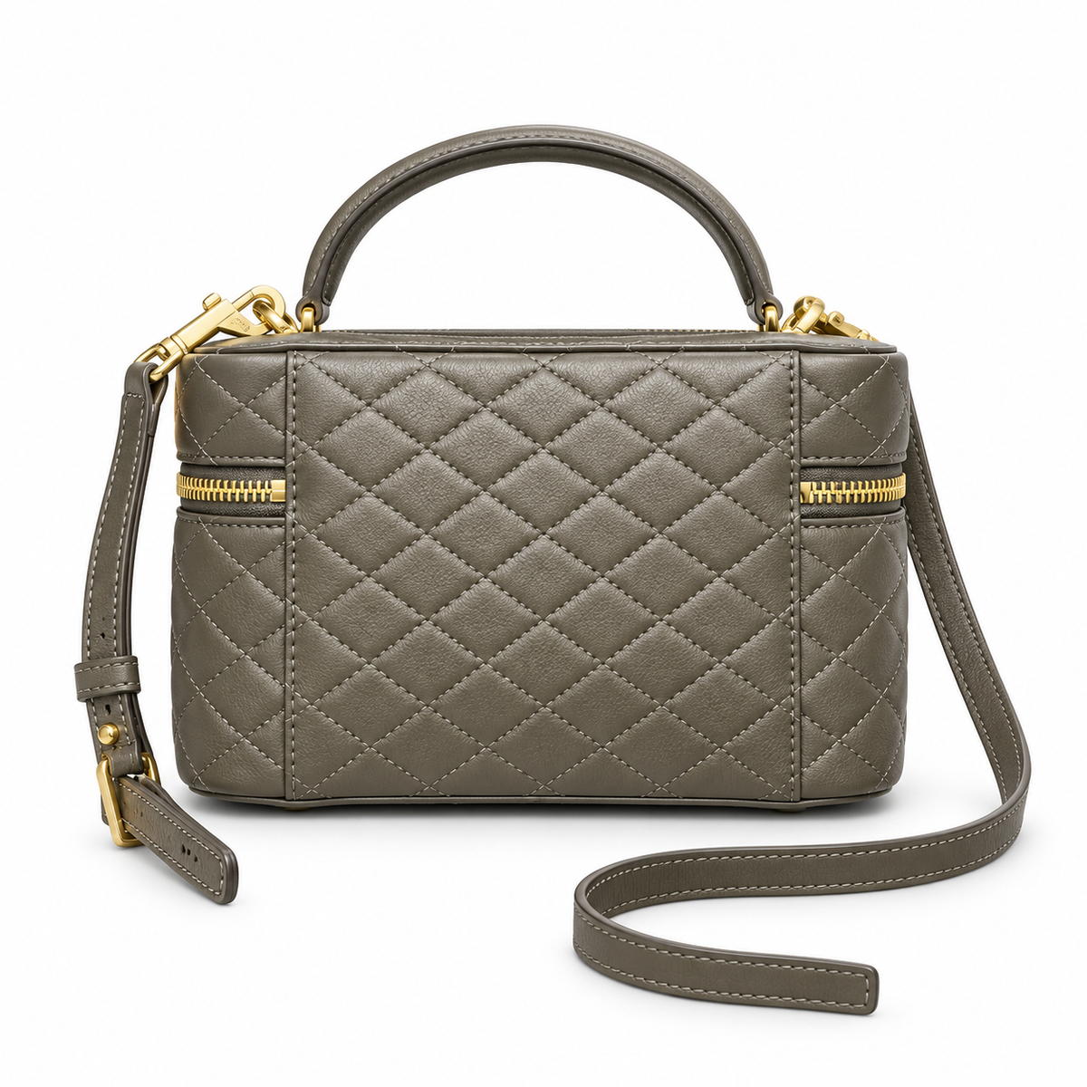 YSL Saint Laurent Quilted Vanity Case Bag Khaki