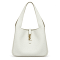 Saint Laurent Le 5 à 7 Hobo shoulder bag in white smooth leather with antique gold YSL monogram charm