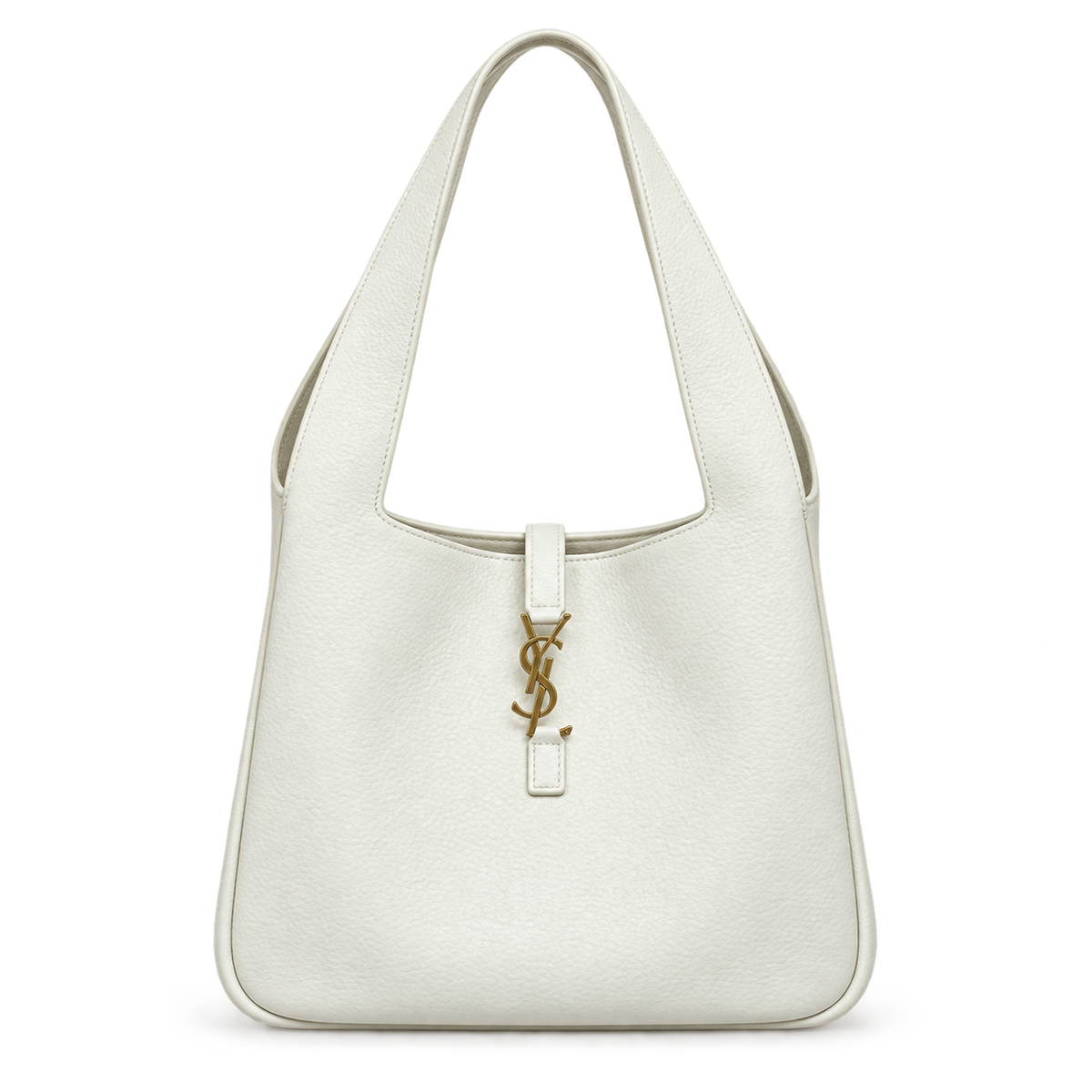 Saint Laurent Le 5 à 7 Hobo shoulder bag in white smooth leather with antique gold YSL monogram charm