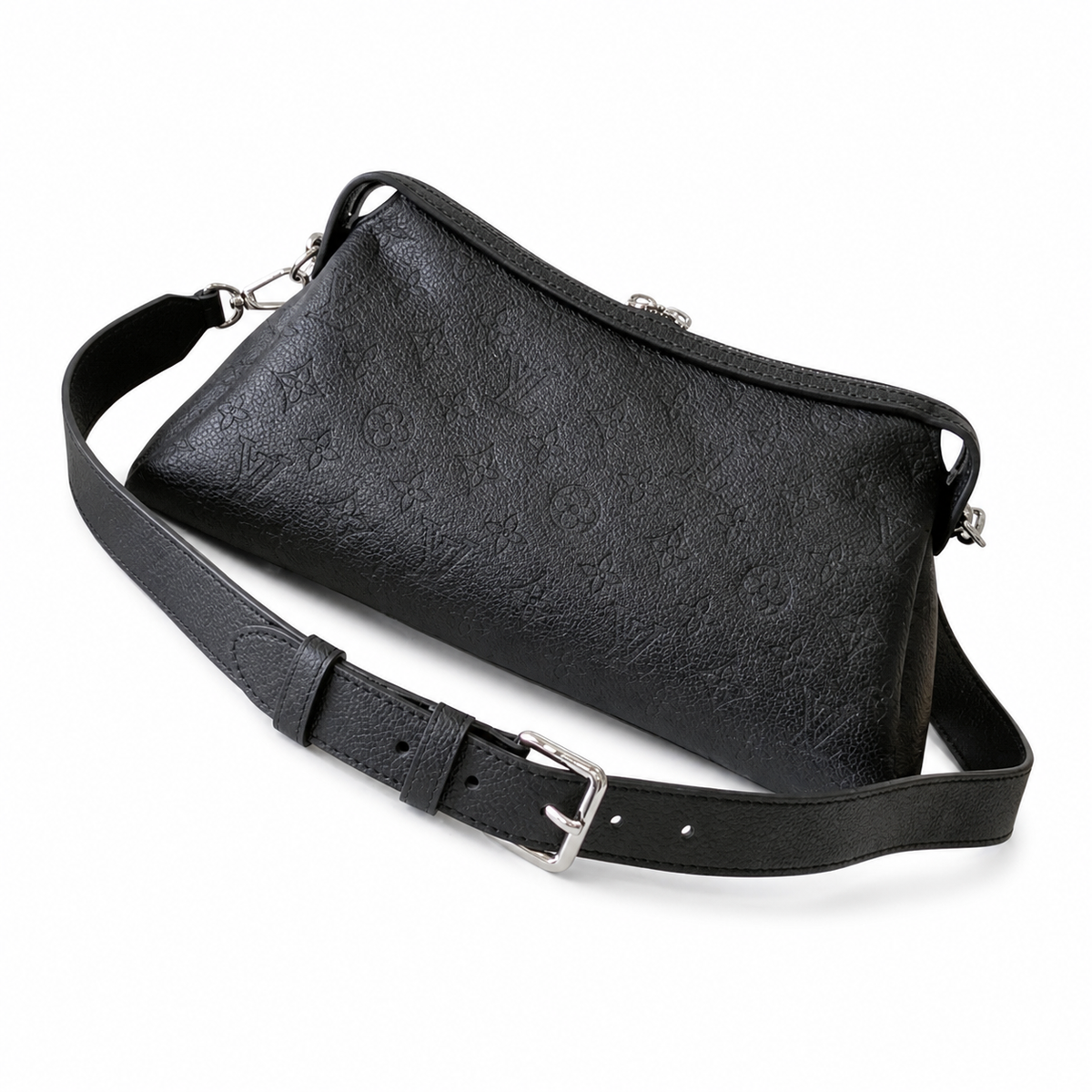Louis Vuitton Mahina Belt Bag — Noir Black Triangular Cone, Silver Chain & Adjustable Belt Strap