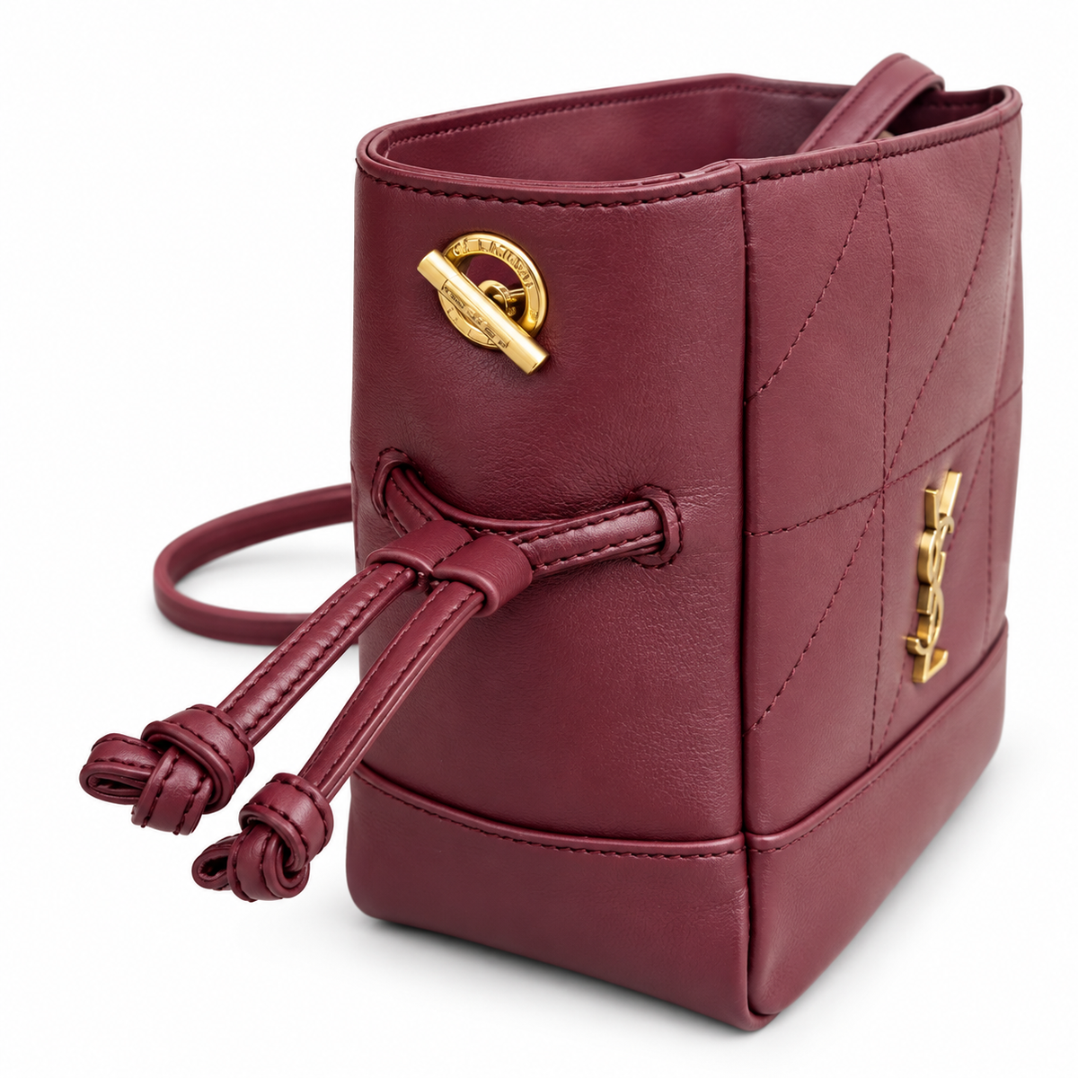 YSL Nolita Mini Quilted Leather Bucket Bag Burgundy