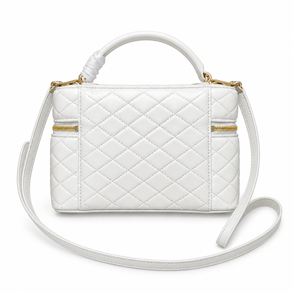 YSL Saint Laurent Quilted Vanity Case Bag White