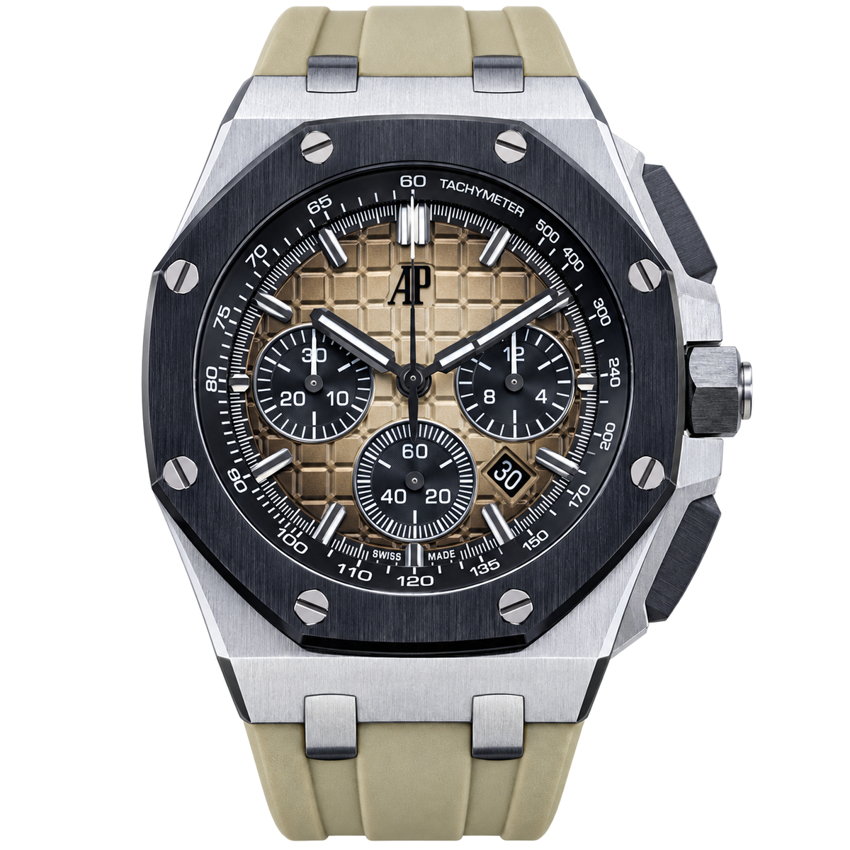 Audemars Piguet Royal Oak Offshore Chronograph Black Ceramic Bezel Khaki Dial Rubber Strap Watch