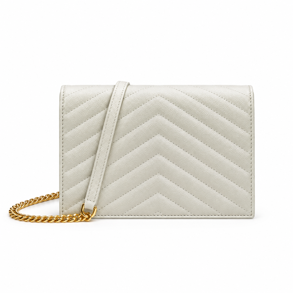 YSL Saint Laurent Envelope Chain Wallet in Cream Matelassé Leather