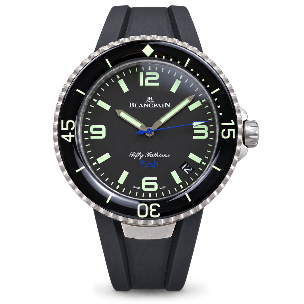 Blancpain Fifty Fathoms Tech dive watch with black dial and rubber strap