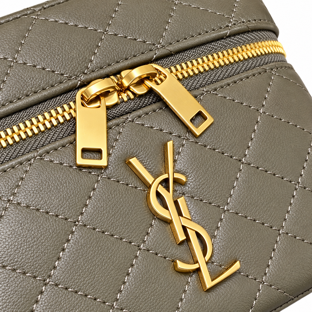 YSL Saint Laurent Quilted Vanity Case Bag Khaki