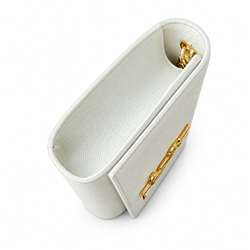 Saint Laurent YSL Kate Chain Wallet – Cream Suede Gold