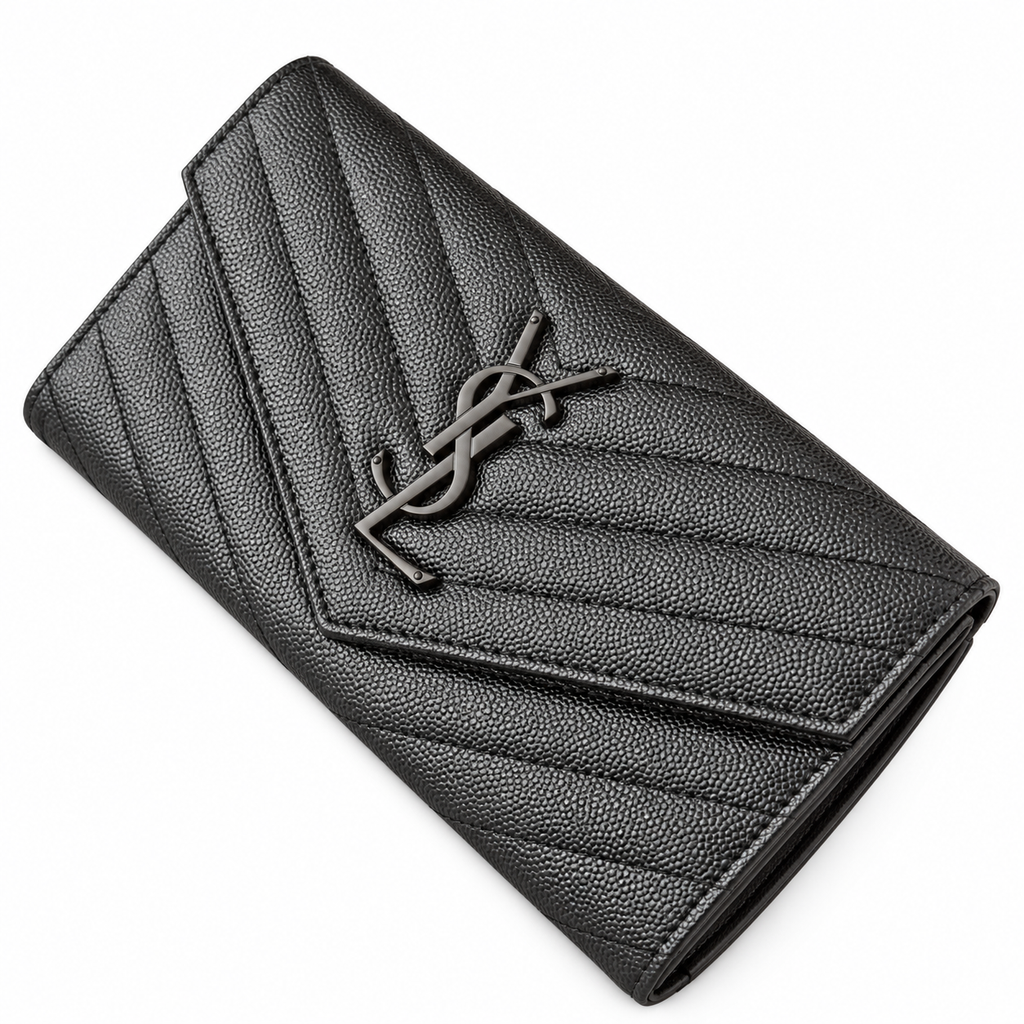 YSL Saint Laurent Monogram Large Flap Wallet Black