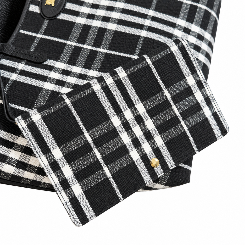Burberry Monochrome Check Tote with Zip Pouch