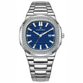 LOUIE JUELEN Women's Luxury Watch 29mm | Diamond Bezel & Navy Blue Dial