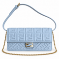 Fendi FF Slim Shoulder Bag – Jacquard Canvas & Leather Trim, Flap Closure, 21cm