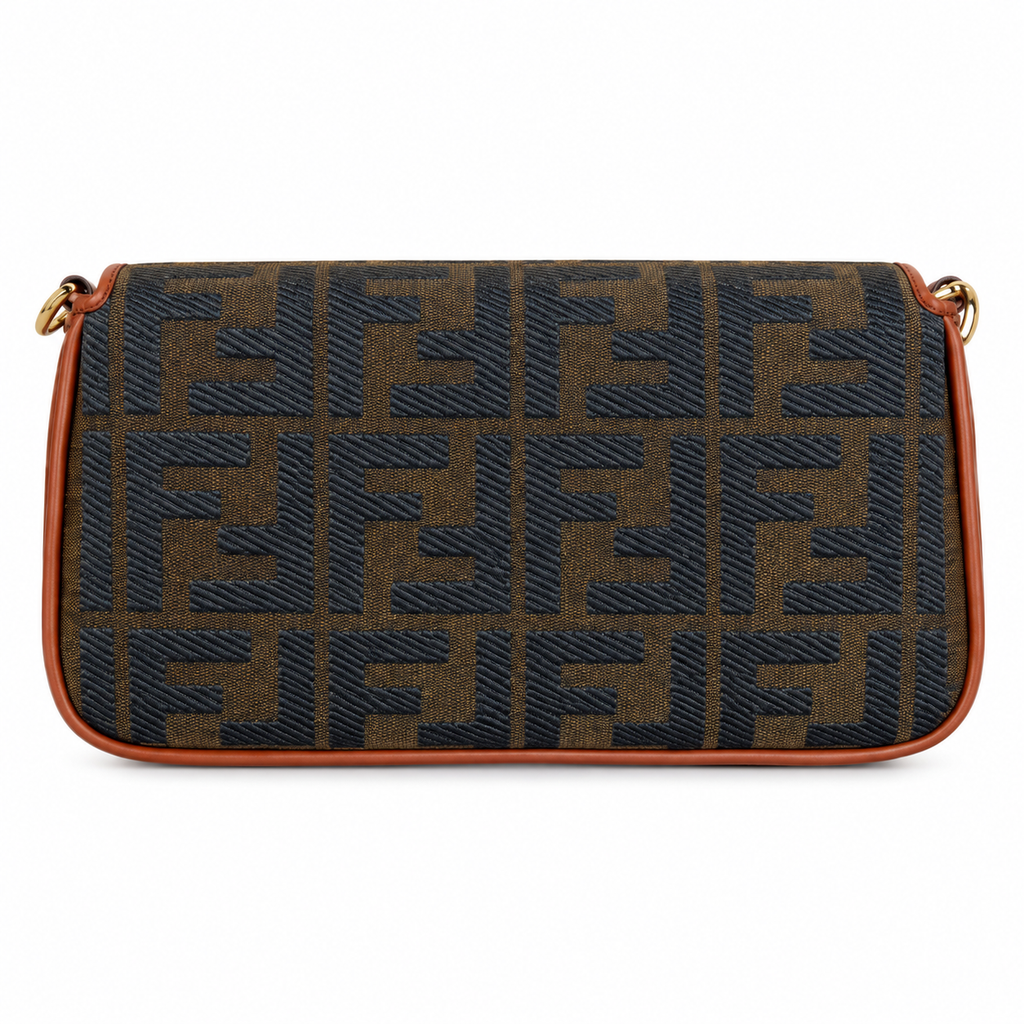 Fendi FF Shoulder Bag – Jacquard Canvas & Leather Trim, Flap Closure, 26cm